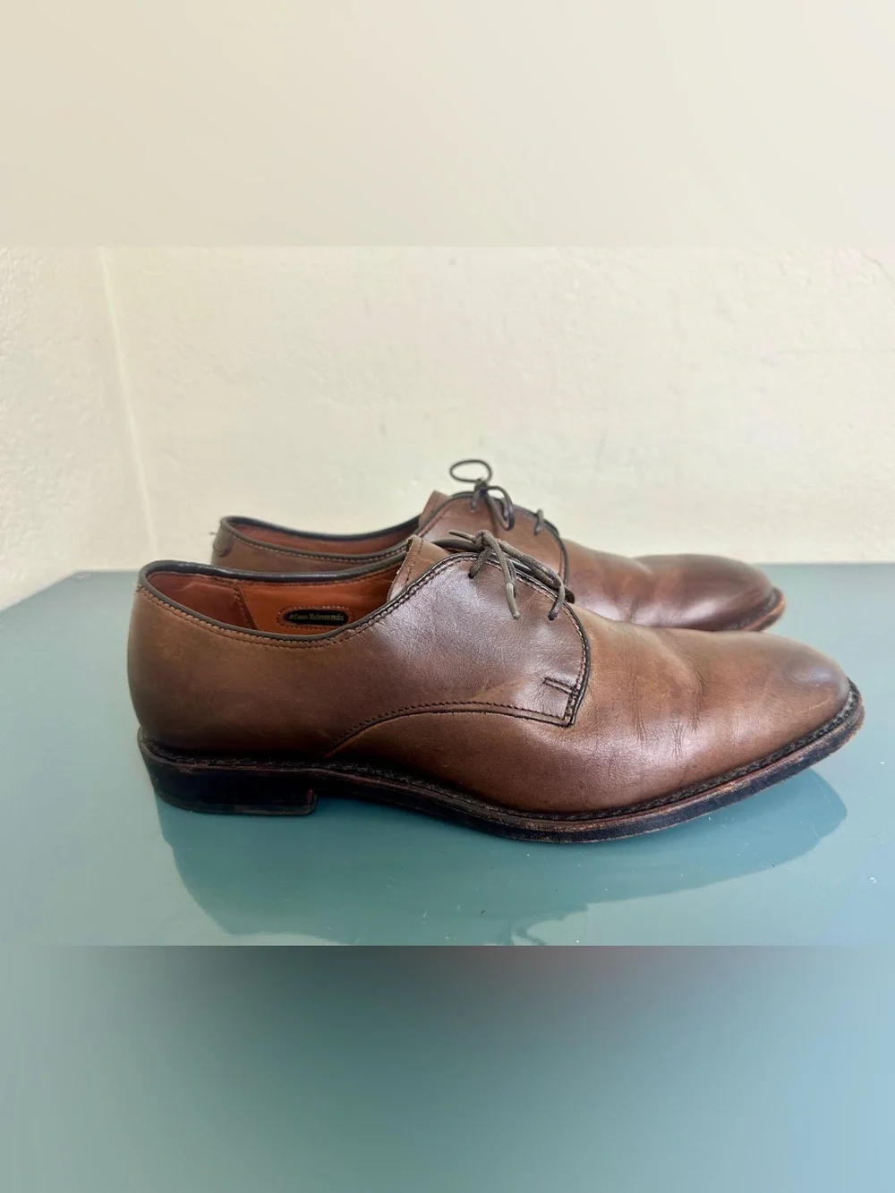 Allen Edmonds Kenilworth Brown Leather Plain Toe Bluchers Oxfords US 8.5 D $450